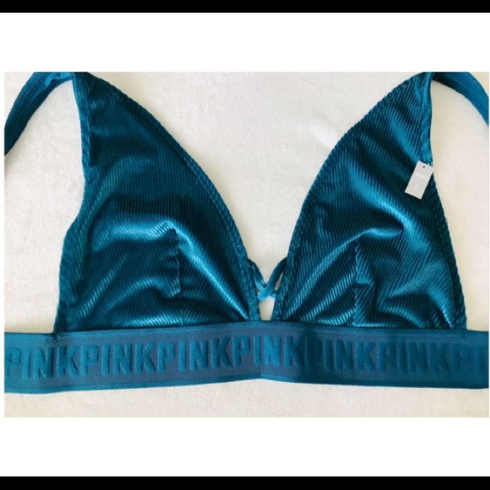 PINK velvet ribbed triangle bralette - Picture 2 of 4
